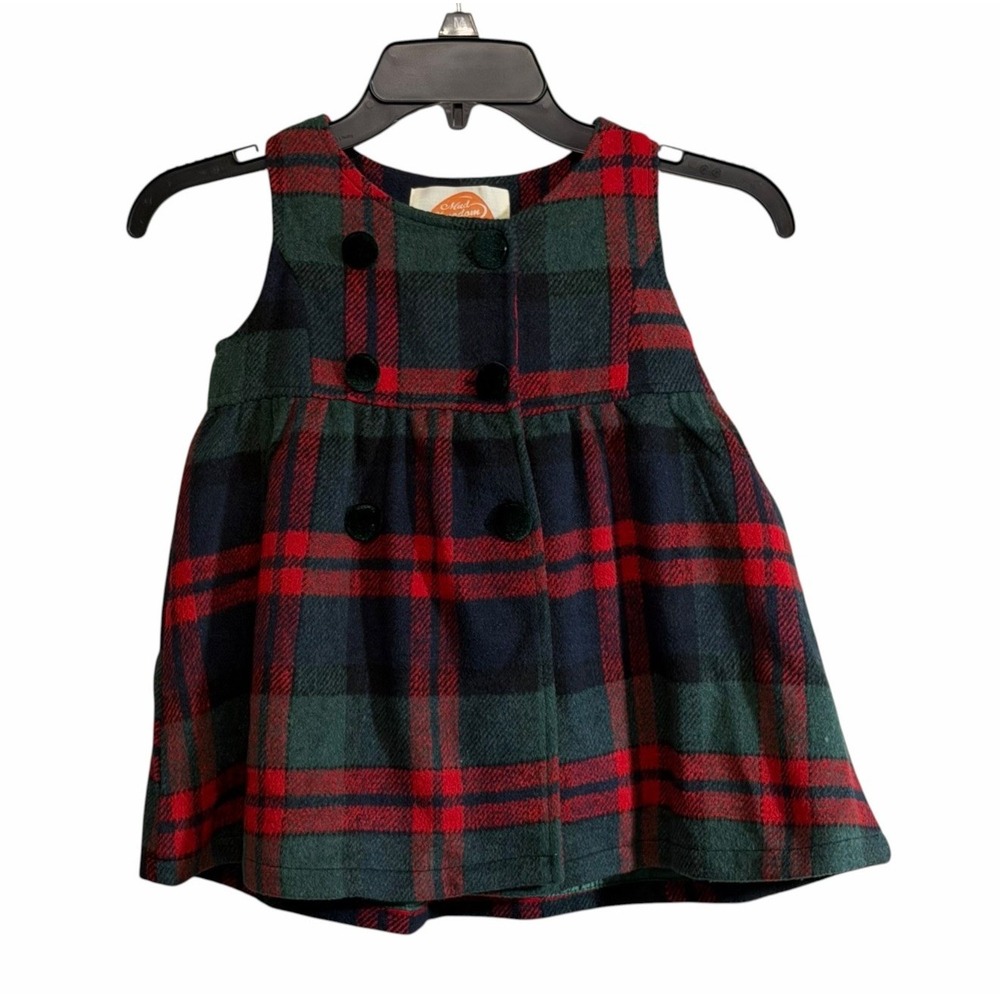 Mud Kingdom Tartan Plaid Red Green Jumper Dress Girls Sz 100 4T Holiday Festive